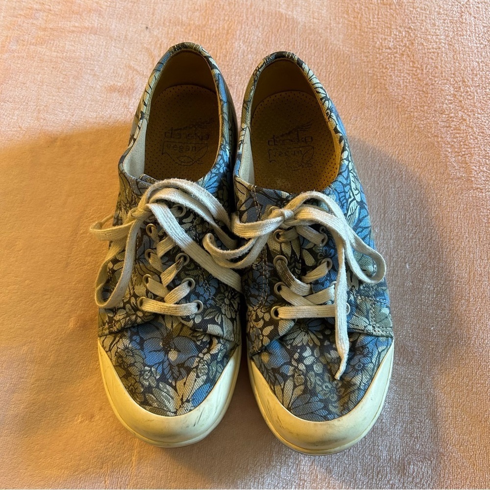 Dansko blue canvas floral print shoes vegan white rubber toe size 38